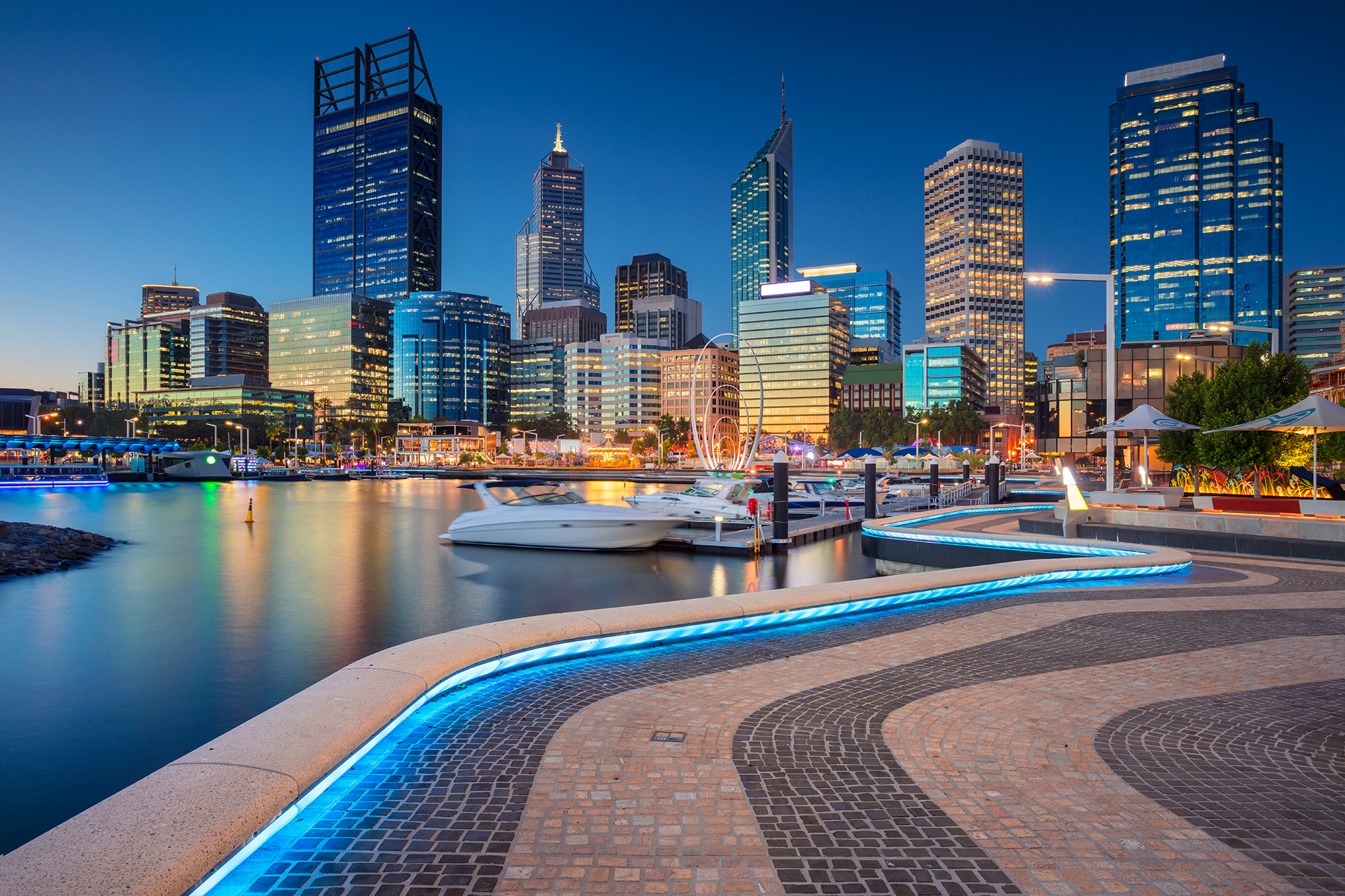 Perth's elizabeth quay foreshore at night, managed it services
